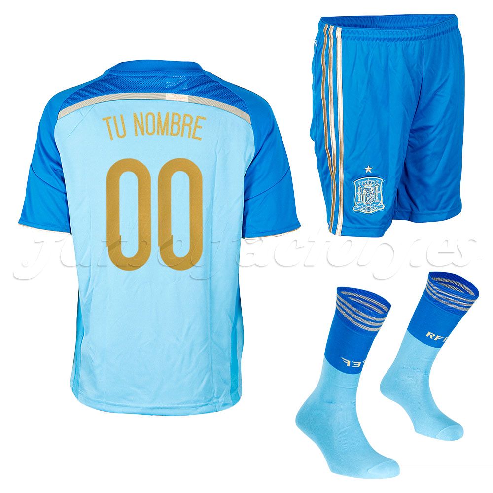 Equipación España portero  personalizada Niño 2014  Azul - Fútbol Factory