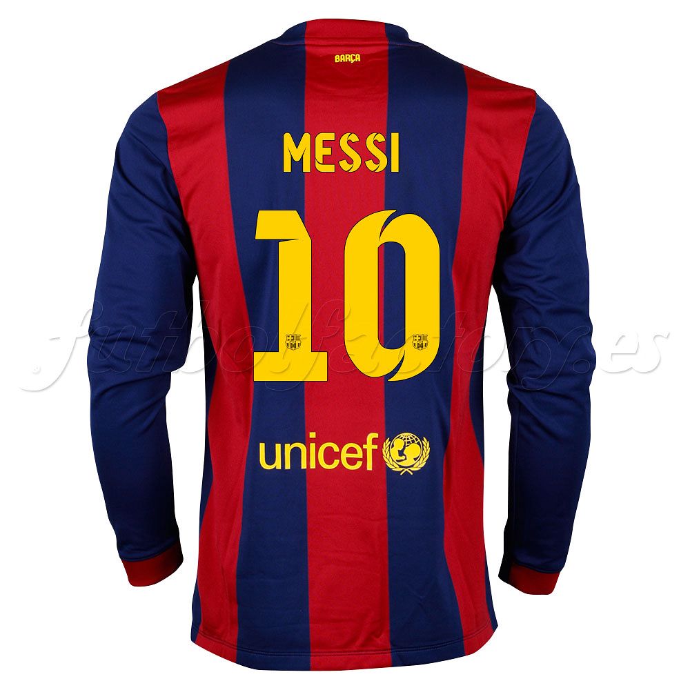 Camiseta FC Barcelona 1ª Messi Manga Larga 2014/2015 Azul Granate" - Fútbol Factory