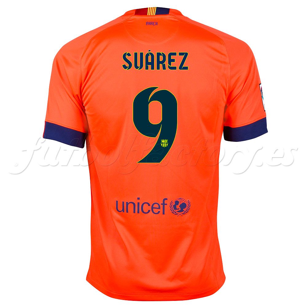 Camiseta FC Barcelona 2ª  Suárez 2014/2015  Naranja - Fútbol Factory