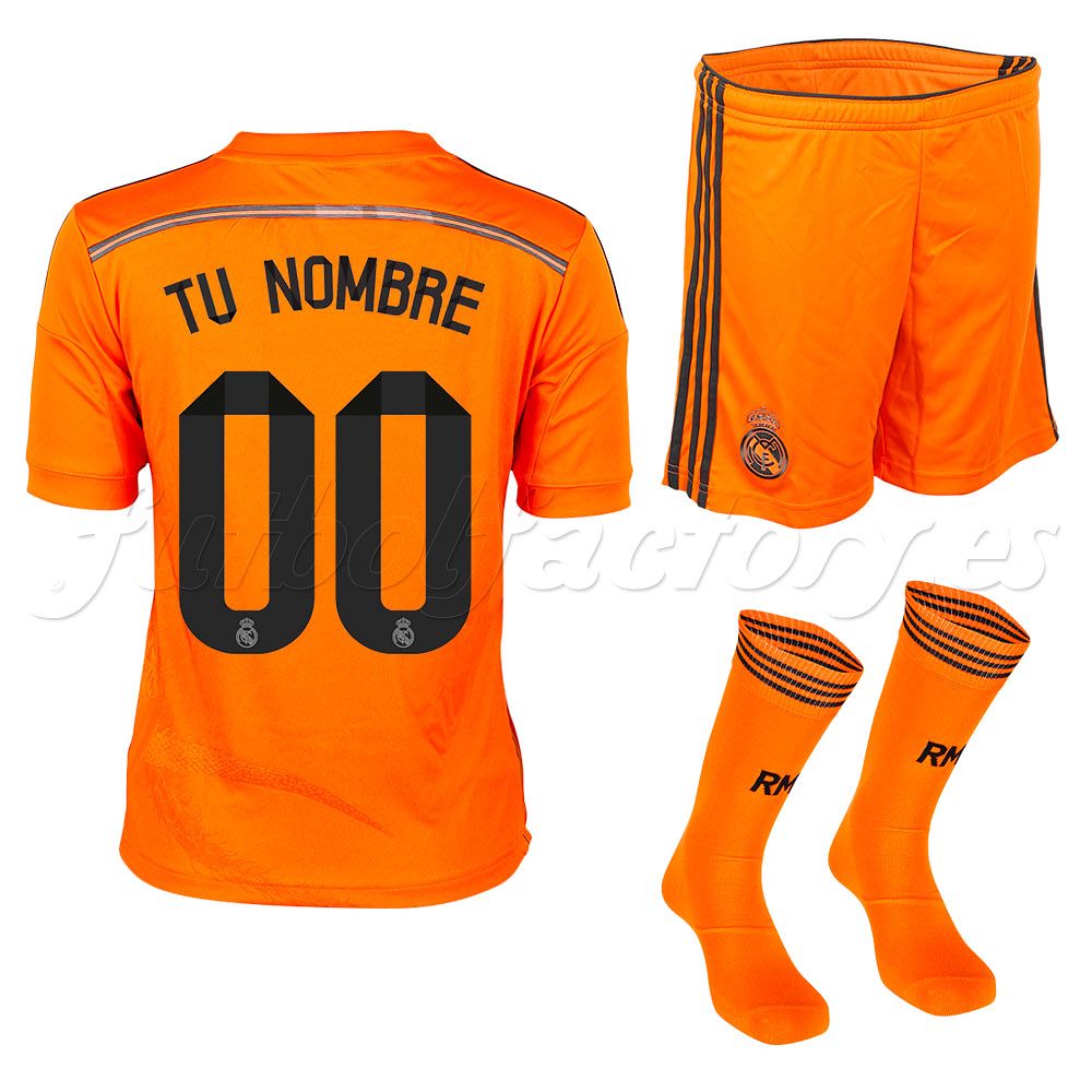 Equipación Portero Real Madrid 3ª Junior Personalizada 2014/2015 Naranja - Fútbol Factory