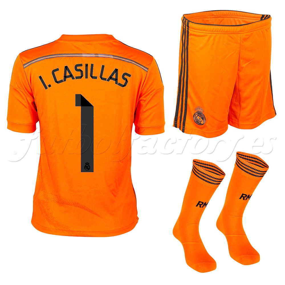 Equipación Portero Real Madrid 3ª Junior Iker Casillas 2014/2015 Naranja - Fútbol Factory