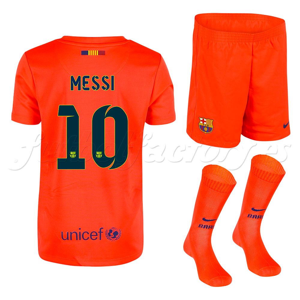 Equipación FC Barcelona 2ª Junior 2014/2015 Messi Naranja - Fútbol Factory