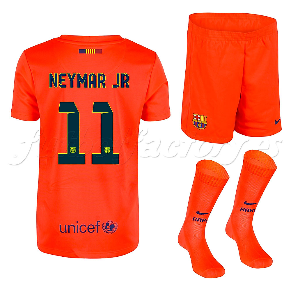 Equipación FC Barcelona 2ª Junior 2014/2015 Neymar JR Naranja - Fútbol Factory