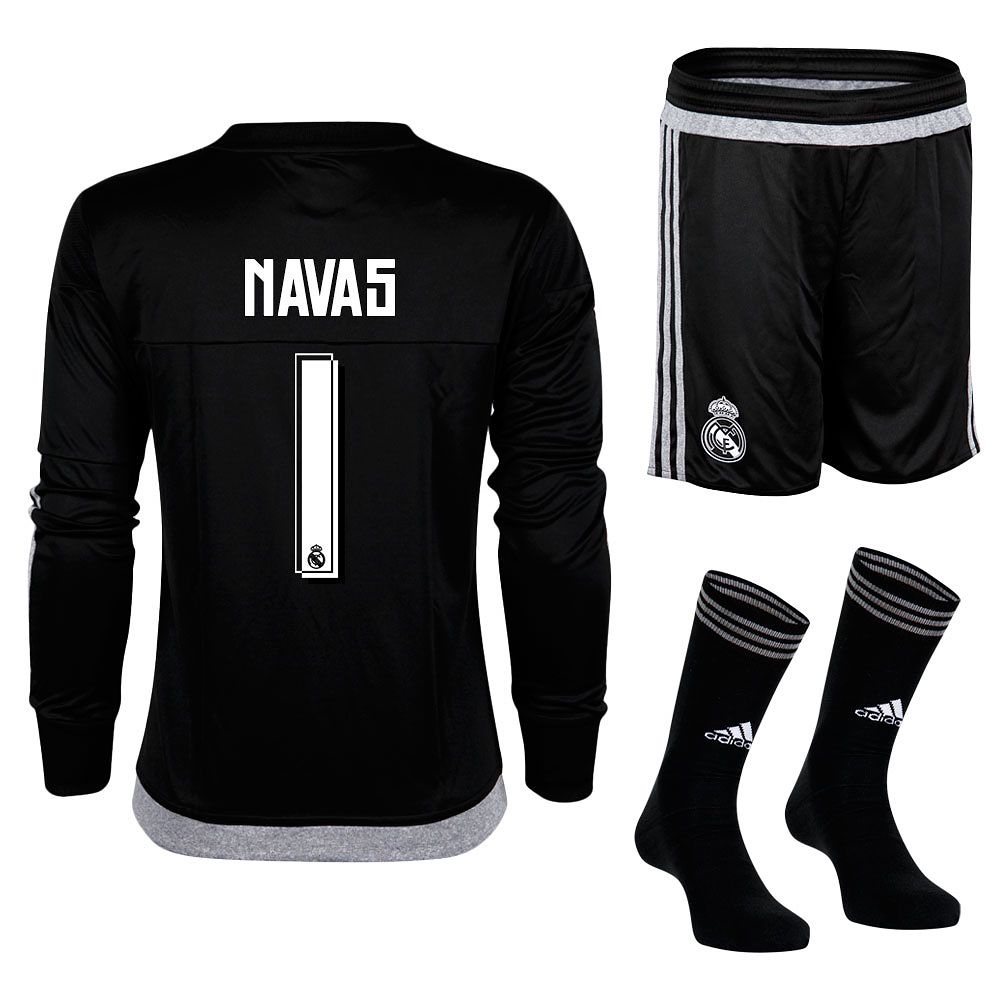 Conjunto 1ª Real Madrid 2015/2016 Navas Portero LFP Junior Negro - Fútbol Factory