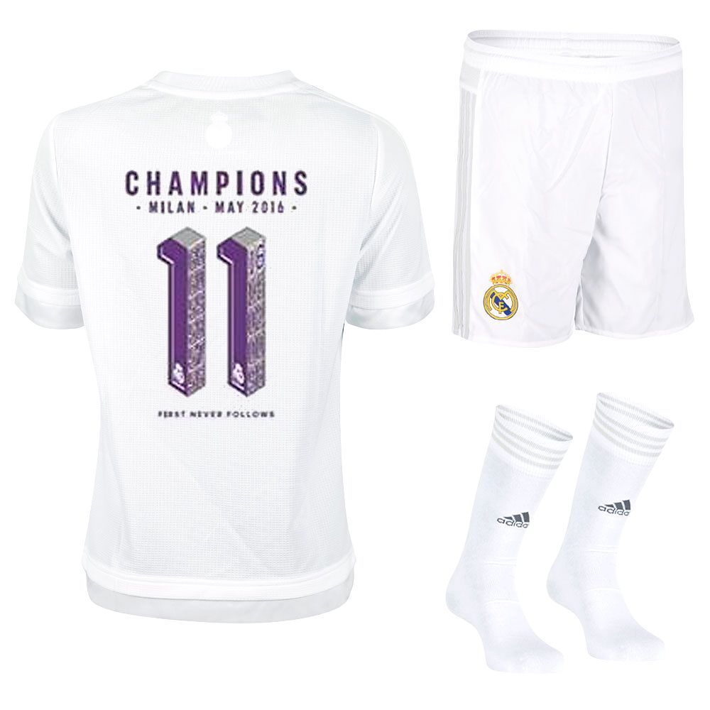 Conjunto 1ª Real Madrid 2015/2016 Undécima LFP Junior Blanco - Fútbol Factory