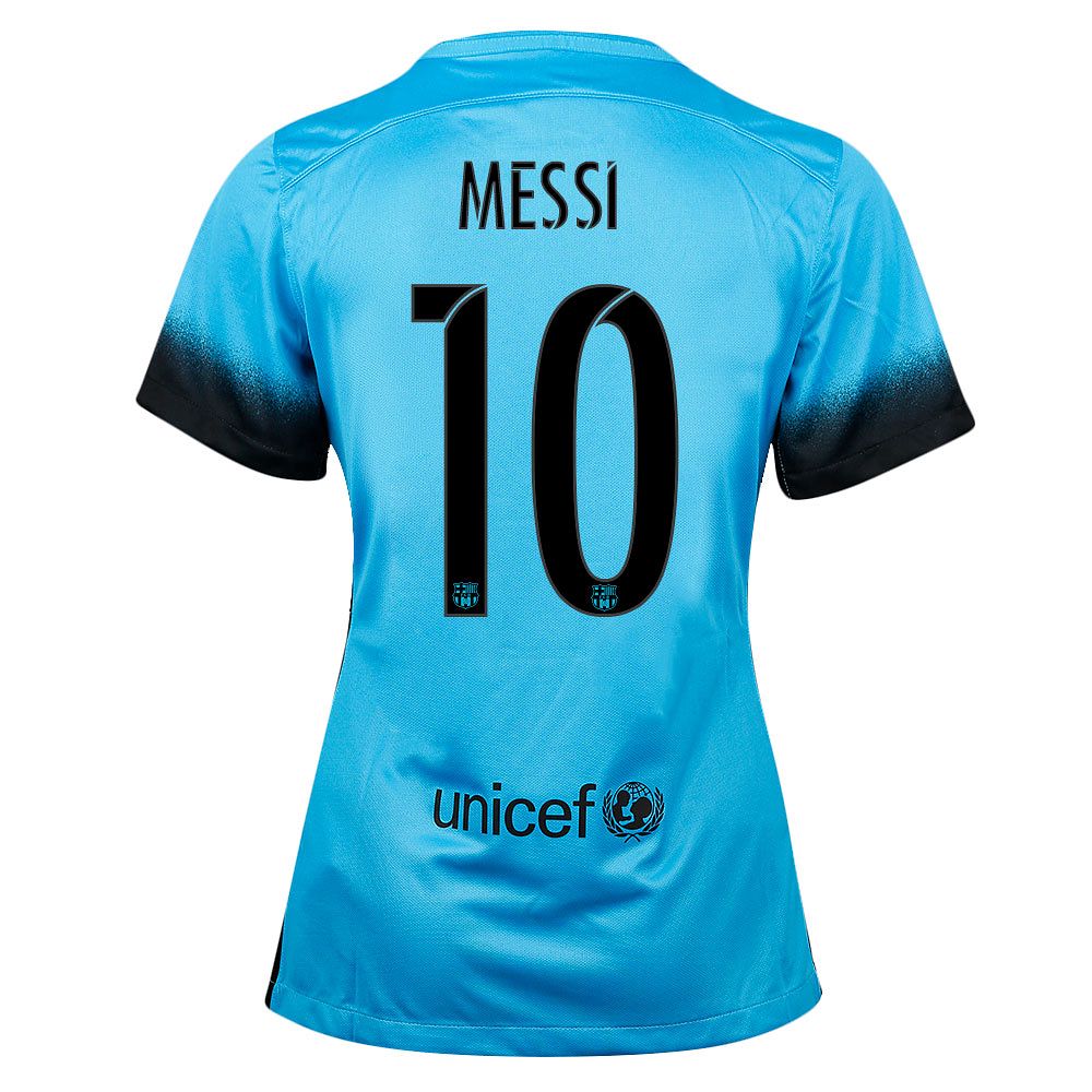 Camiseta 3ª FC Barcelona 2015/2016 Messi UCL Mujer Azul - Fútbol Factory