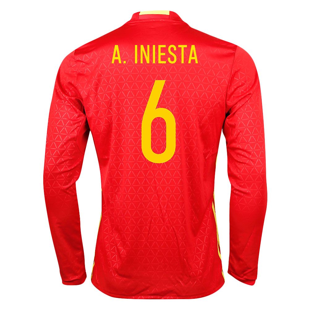 Camiseta 1ª España Eurocopa 2016 Iniesta Manga Larga Rojo - Fútbol Factory