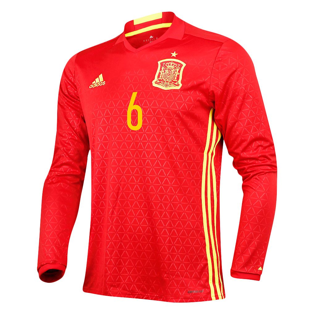 Camiseta 1ª España Eurocopa 2016 Iniesta Manga Larga Rojo - Fútbol Factory