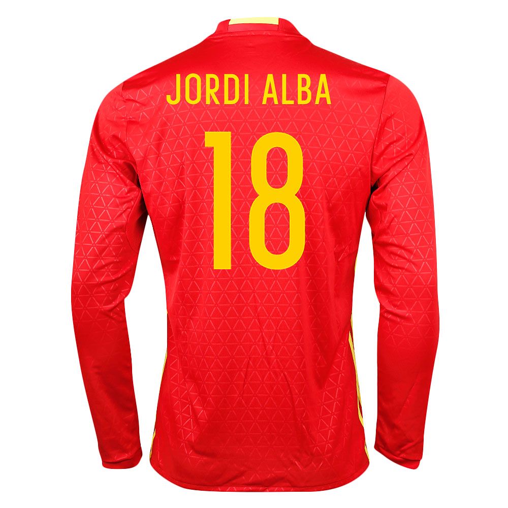 Camiseta 1ª España Eurocopa 2016 Jordi Alba Manga Larga Rojo - Fútbol Factory