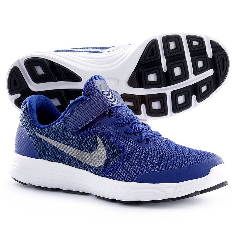 Zapatillas de Running Revolution 3 Junior Velcro Marino Gris - Fútbol Factory