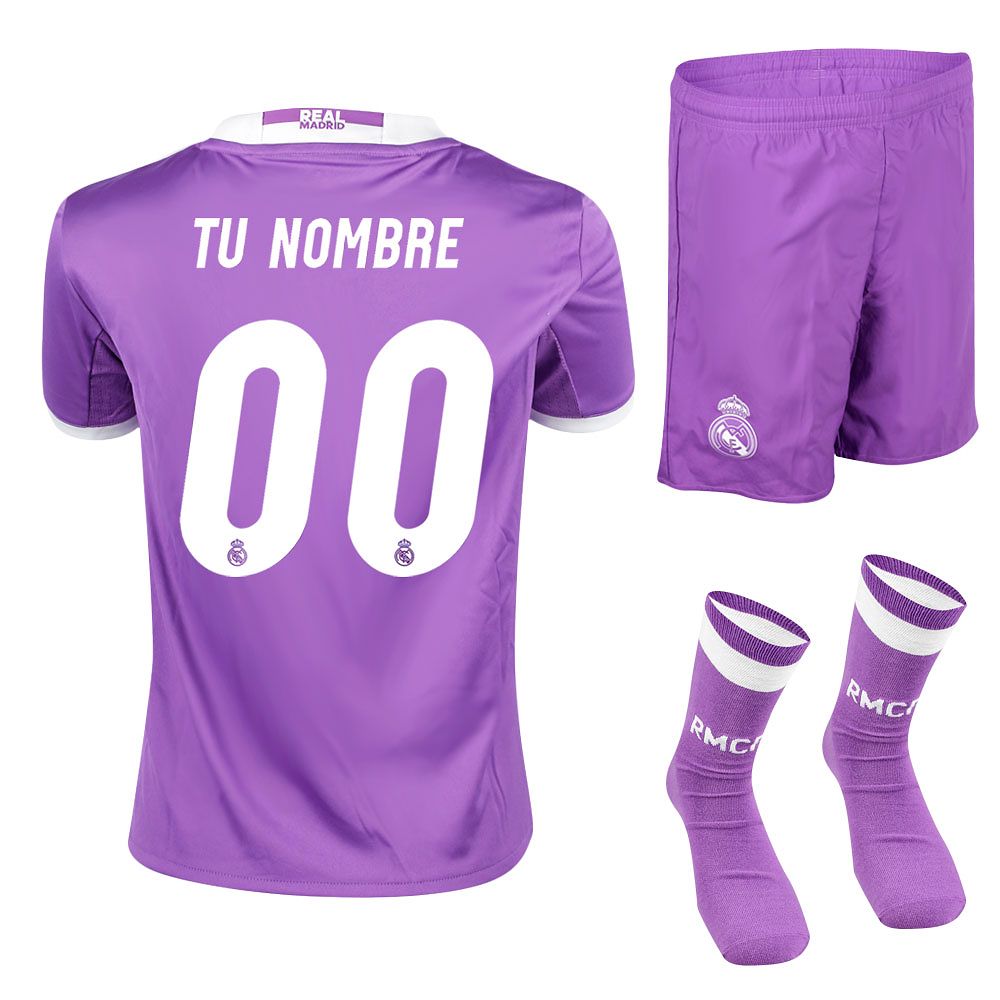 Conjunto 2ª Real Madrid 2016/2017 Personalizado SMU Junior Morado - Fútbol Factory