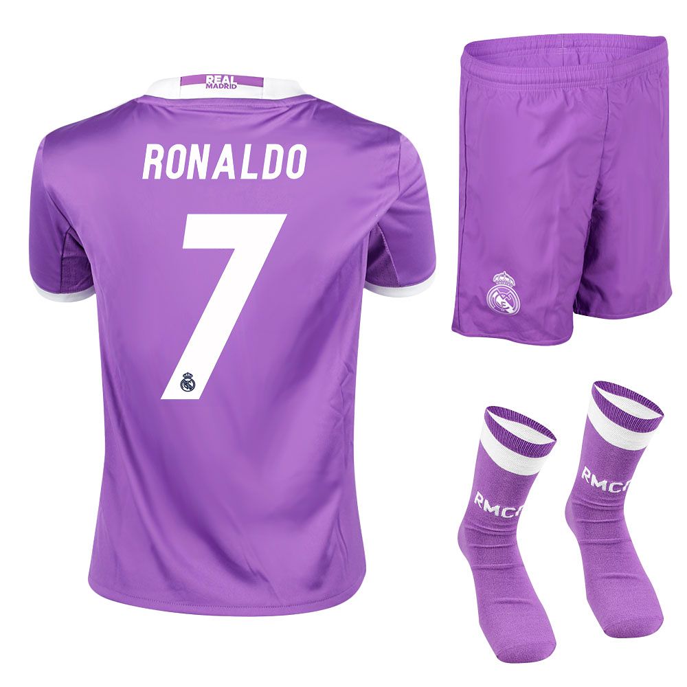 Conjunto 2ª Real Madrid 2016/2017 Ronaldo SMU Junior Morado - Fútbol Factory