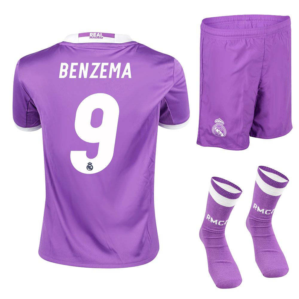 Conjunto 2ª Real Madrid 2016/2017 Benzema SMU Junior Morado - Fútbol Factory