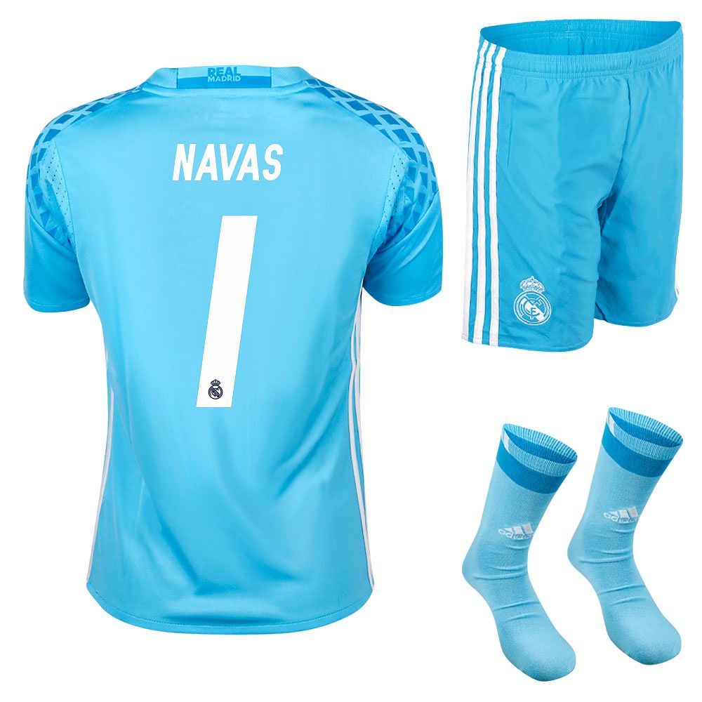 Conjunto 1ª Real Madrid 2016/2017 Navas SMU Portero Junior Azul - Fútbol Factory