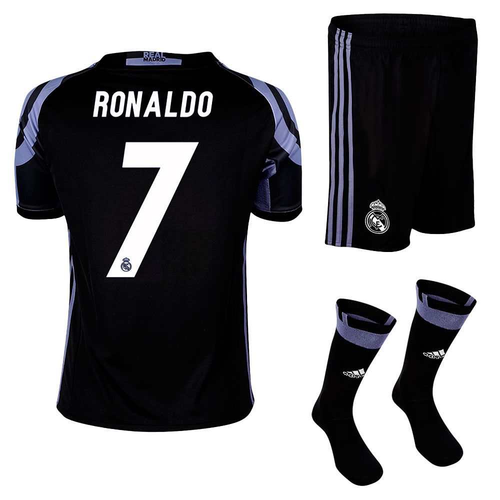 Conjunto 3ª Real Madrid 2016/2017 Ronaldo UCL Junior Negro - Fútbol Factory