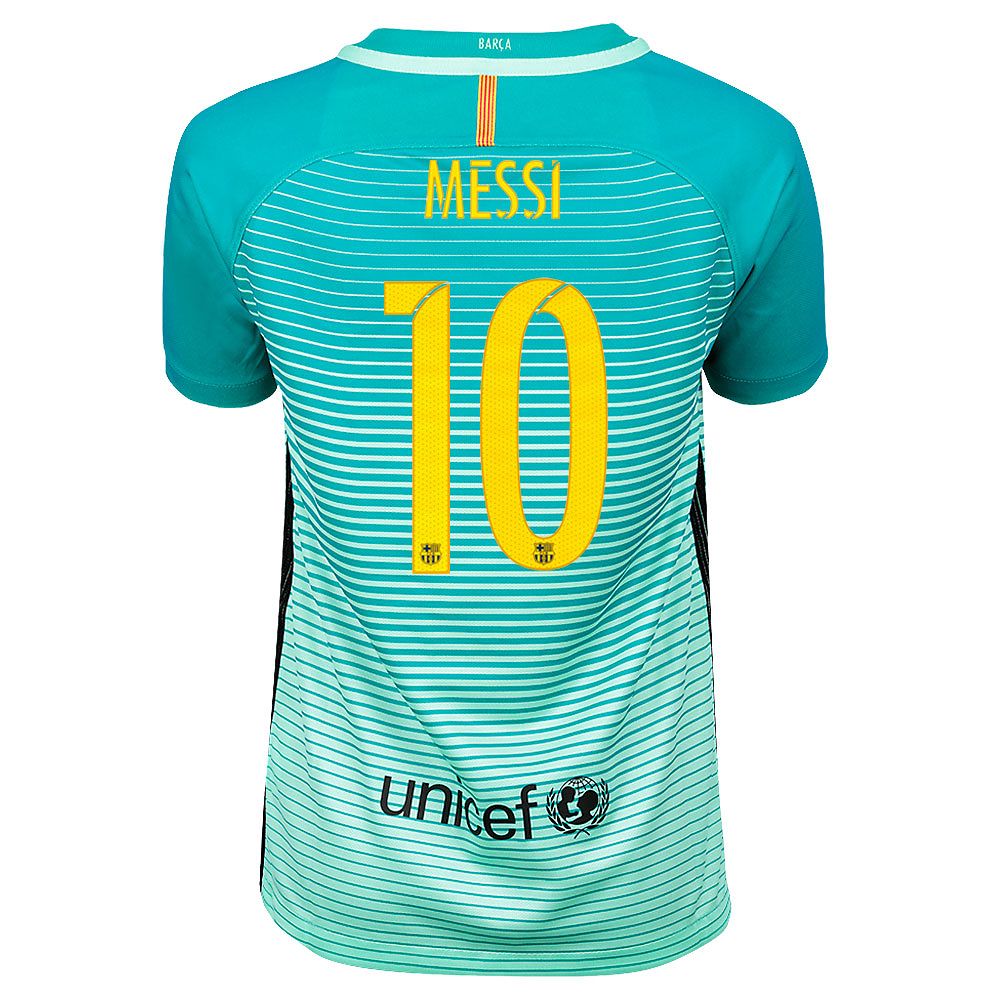 Camiseta 3ª FC Barcelona 2016/2017 Messi UCL Stadium Junior Verde - Fútbol Factory