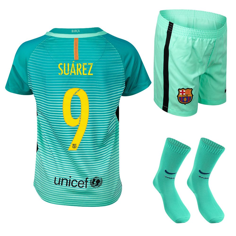 Conjunto 3ª FC Barcelona 2016/2017 Suárez UCL Infantil Verde - Fútbol Factory