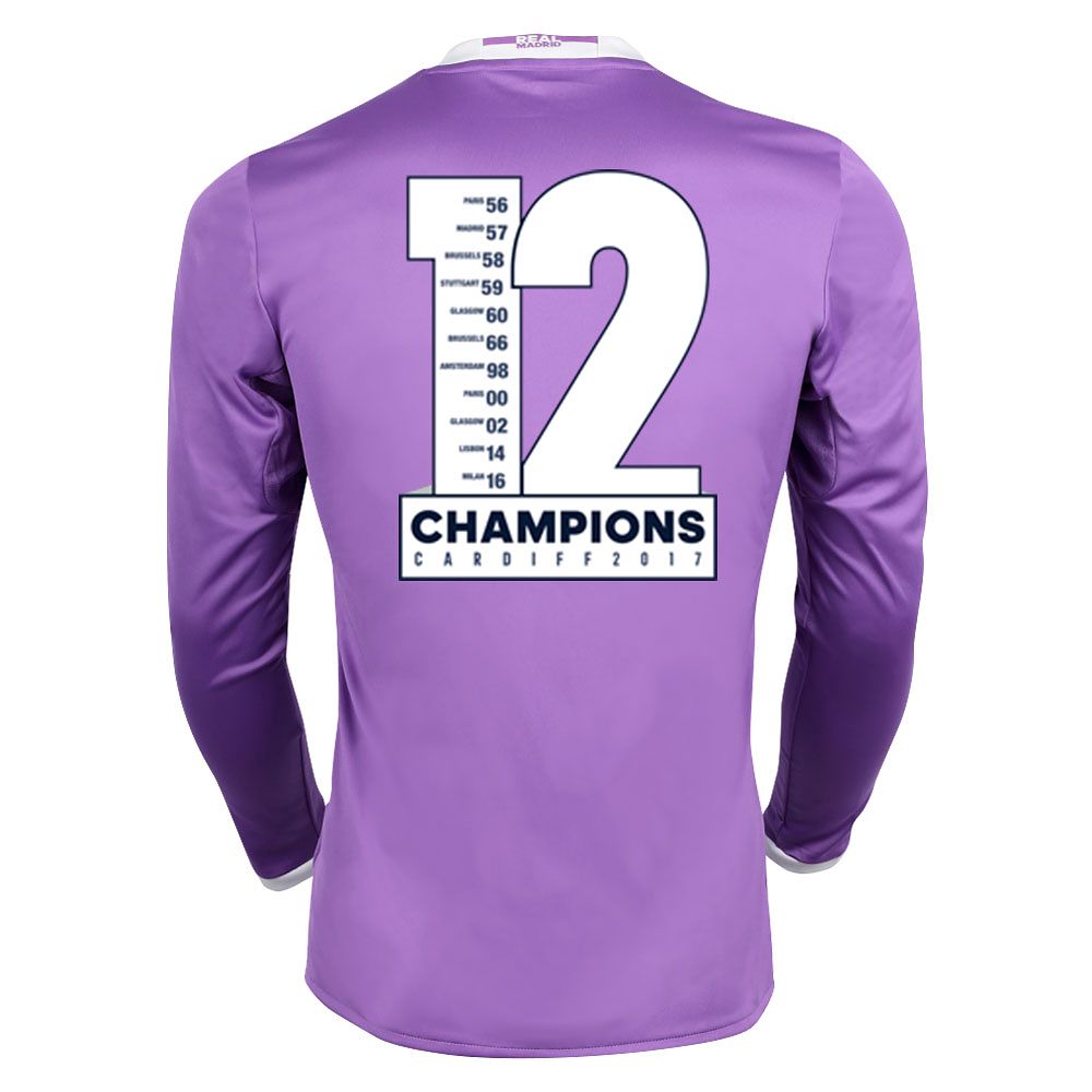 Camiseta 2ª Real Madrid 2016/2017 12 Champions Manga Larga Morado - Fútbol Factory
