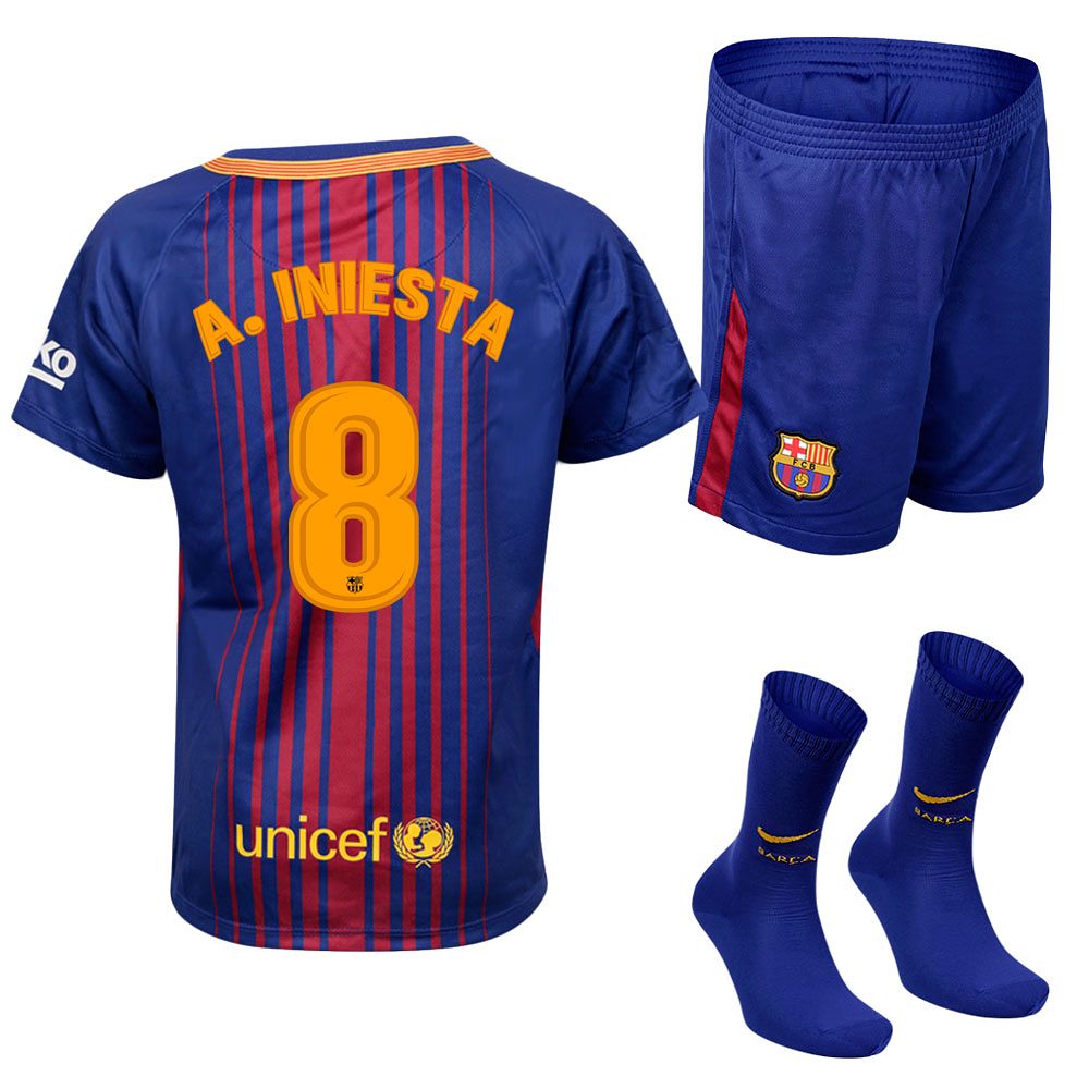 Conjunto 1ª FC Barcelona 2017/2018 Iniesta Infantil - Fútbol Factory