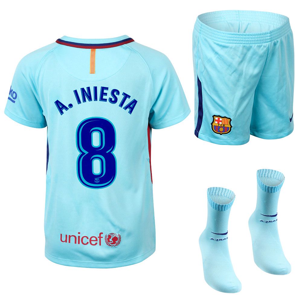 Conjunto 2ª FC Barcelona 2017/2018 Andrés Iniesta Infantil Azul - Fútbol Factory