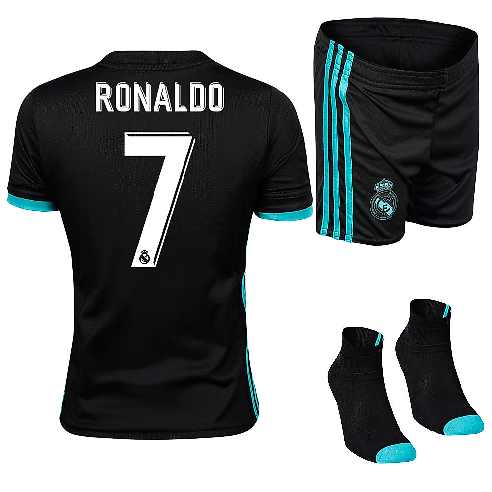 Conjunto 2ª Real Madrid 2017/2018 Ronaldo Infantil Negro - Fútbol Factory