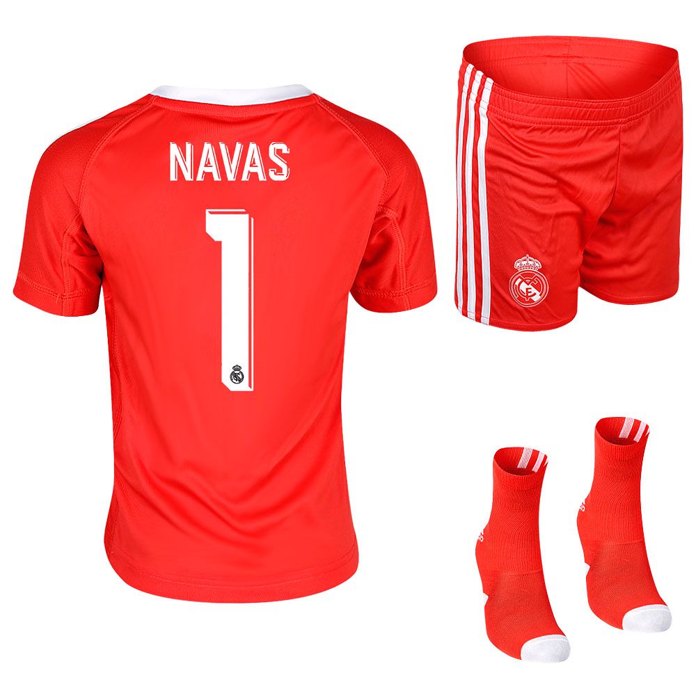 Conjunto 2ª Real Madrid 2017/2018 NavasPortero Junior Rojo - Fútbol Factory