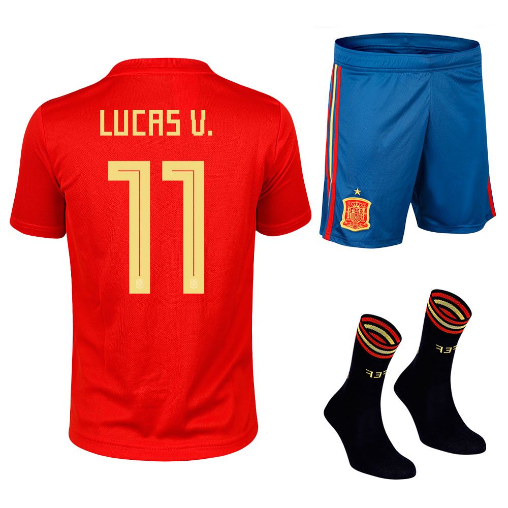 Conjunto 1ª España Mundial 2018 Lucas Vazquez Junior Rojo - Fútbol Factory