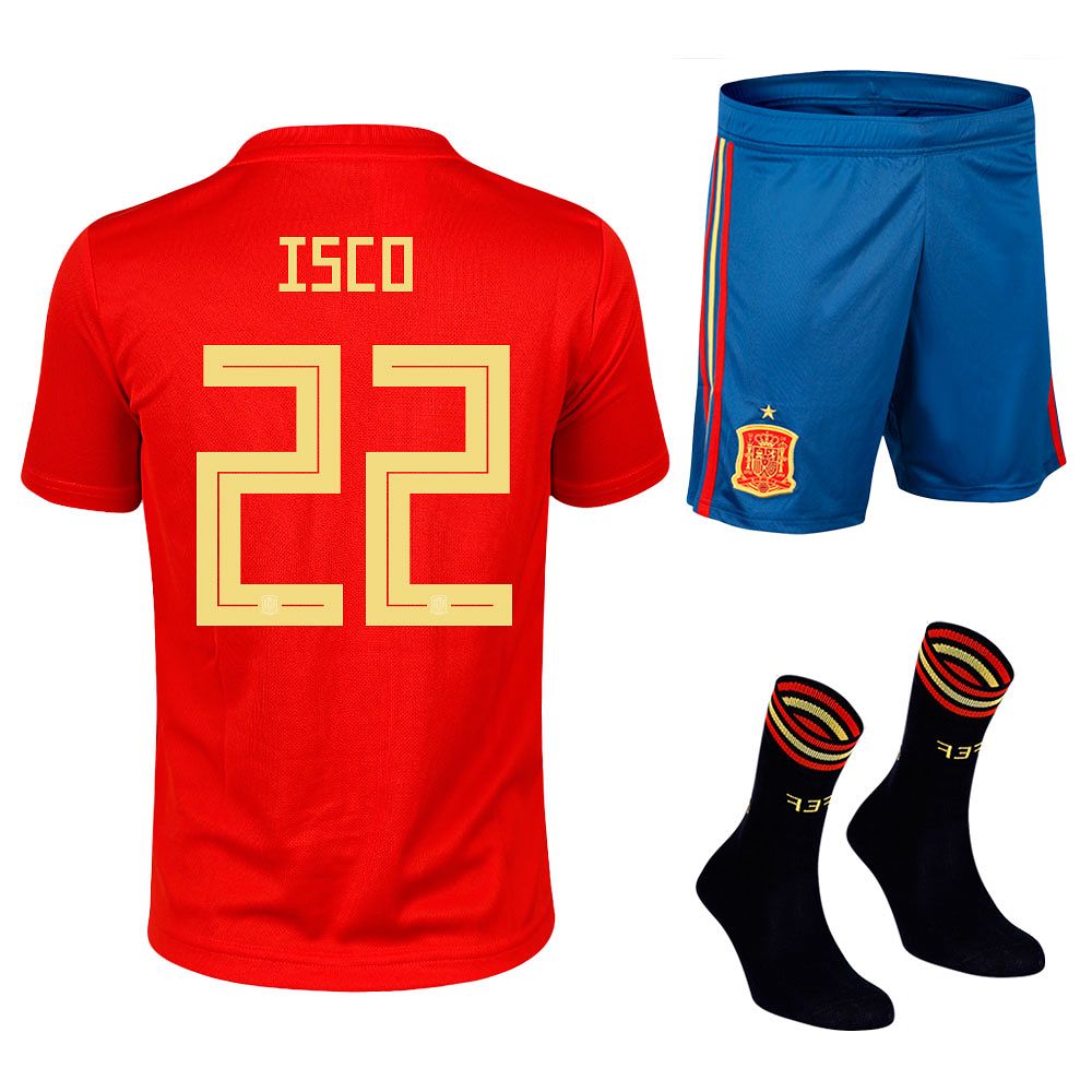 Conjunto 1ª España Mundial 2018 Isco Junior Rojo - Fútbol Factory