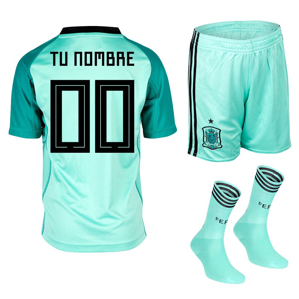 Conjunto 1ª España Mundial 2018 Personalizado Portero Infantil Verde - Fútbol Factory