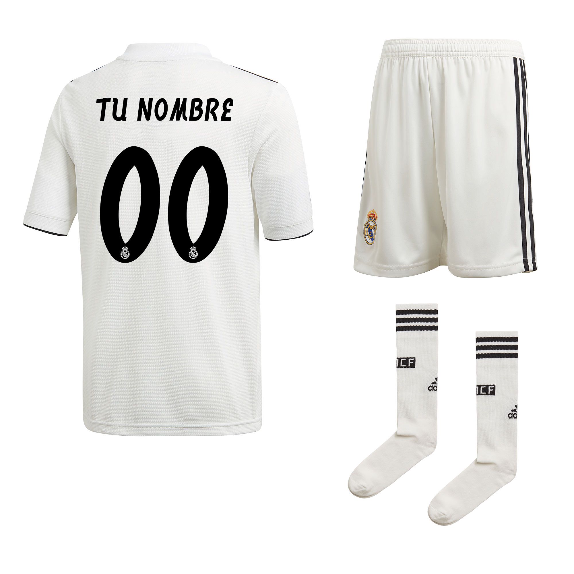 Conjunto 1ª Real Madrid 2018/2019 Personalizado LaLiga Junior - Fútbol Factory