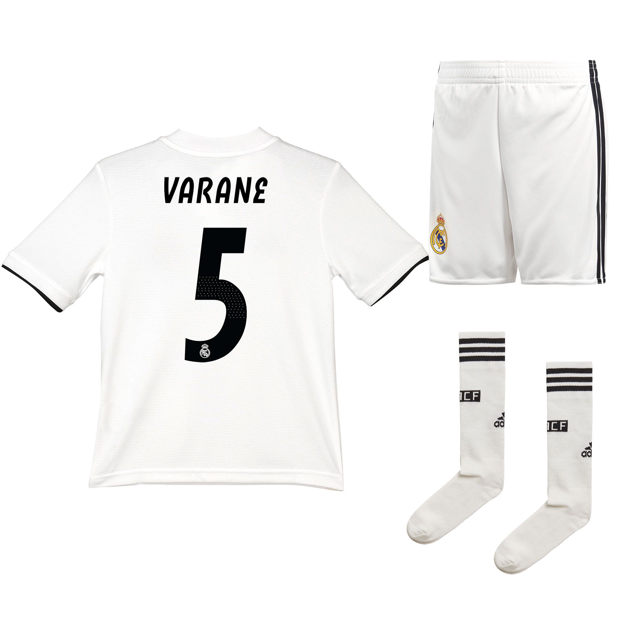 Conjunto 1ª Real Madrid 2018/2019 Varane LaLiga Junior - Fútbol Factory