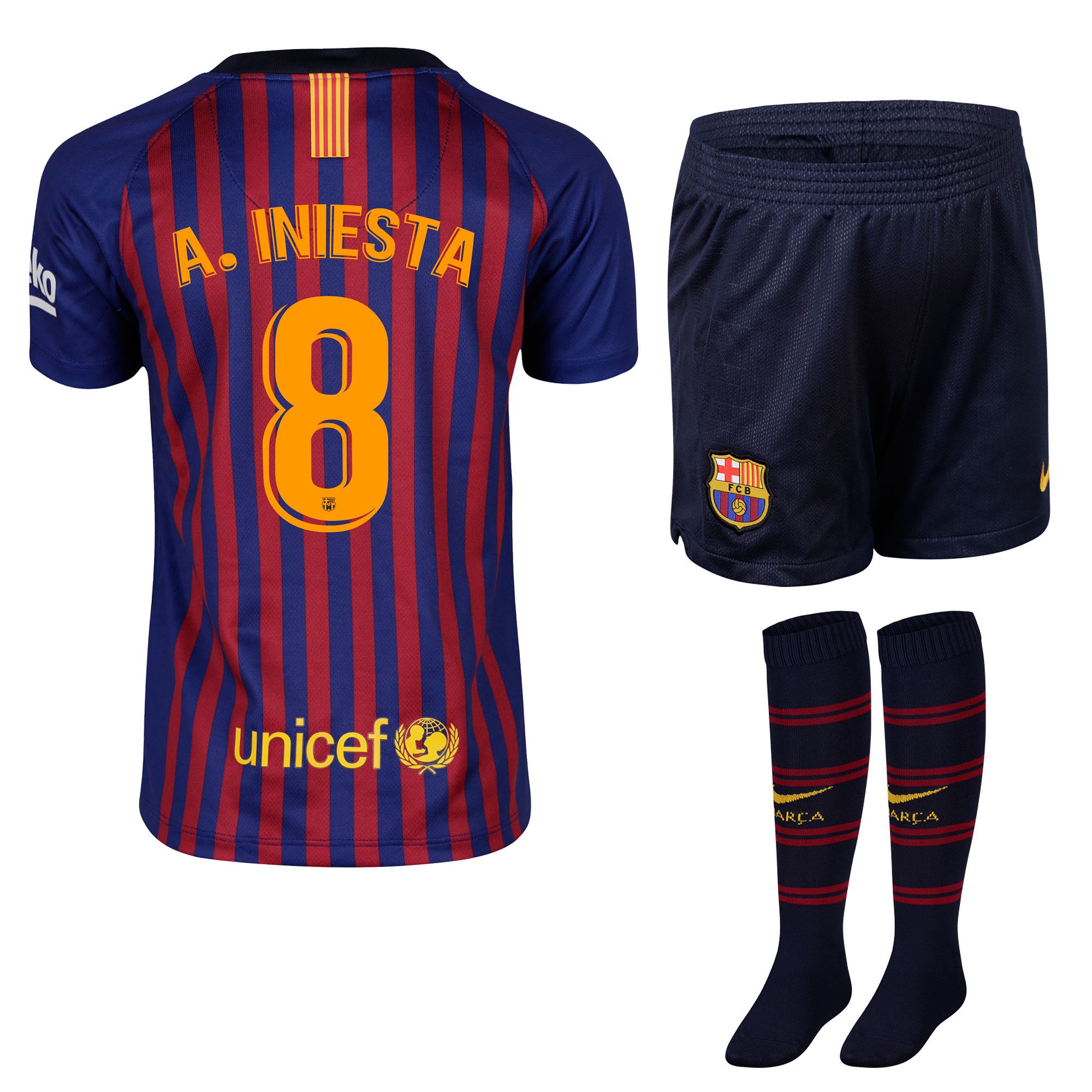 Conjunto 1ª FC Barcelona 2018/2019 Andrés Iniesta Infantil - Fútbol Factory
