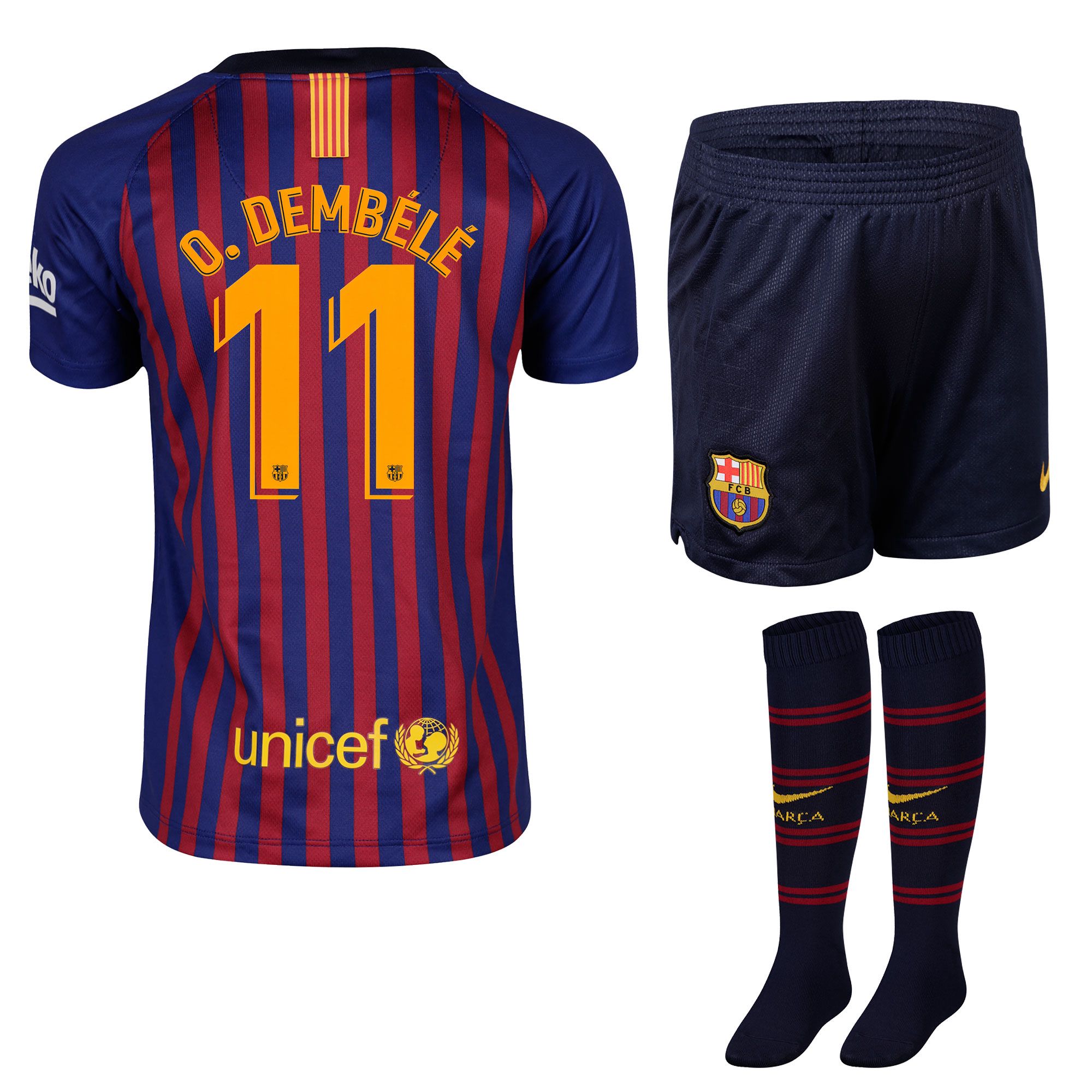 Conjunto 1ª FC Barcelona 2018/2019 Ousmane Dembélé Infantil - Fútbol Factory