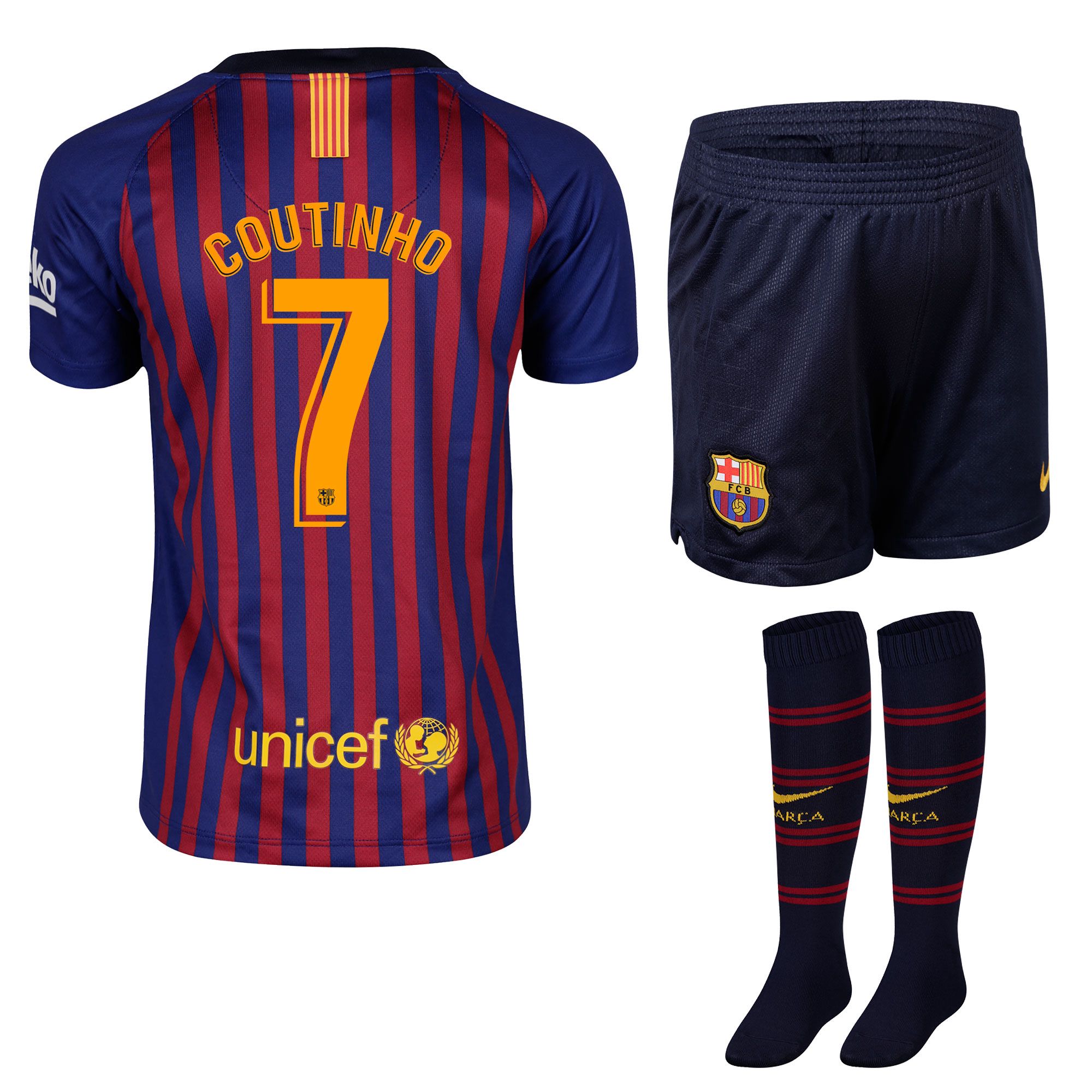 Conjunto 1ª FC Barcelona 2018/2019 Coutinho Infantil - Fútbol Factory