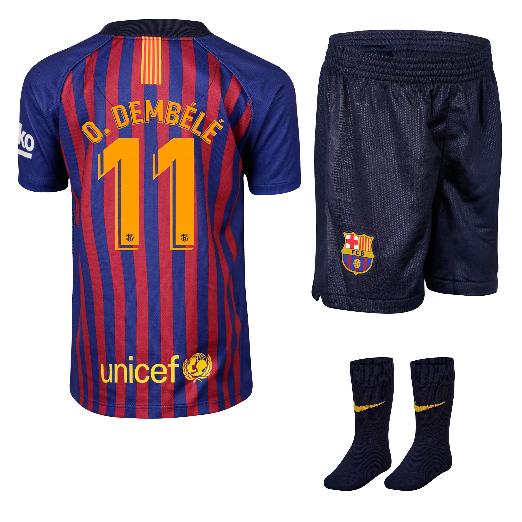 Conjunto 1ª FC Barcelona 2018/2019 Ousmane Dembélé Infantil - Fútbol Factory