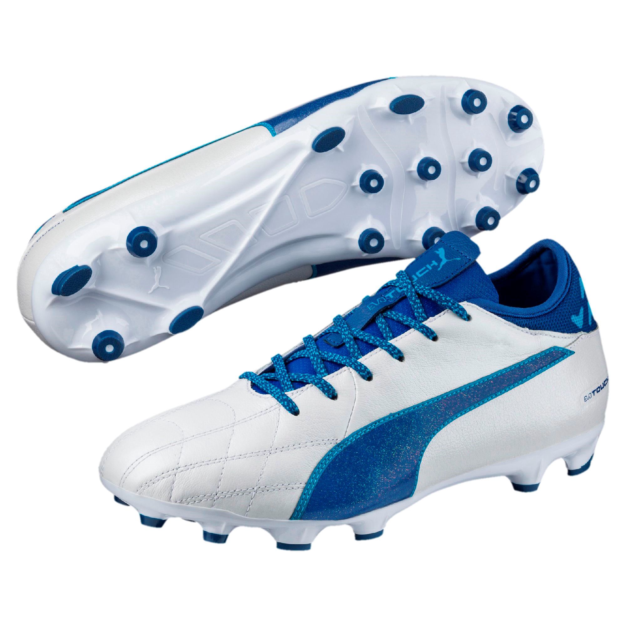 Botas de Fútbol evoTOUCH 3 Lth AG Blanco Azul - Fútbol Factory