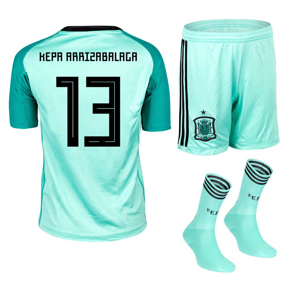 Conjunto 1ª España Mundial 2018 Kepa Arrizabalga Portero Junior Verde - Fútbol Factory