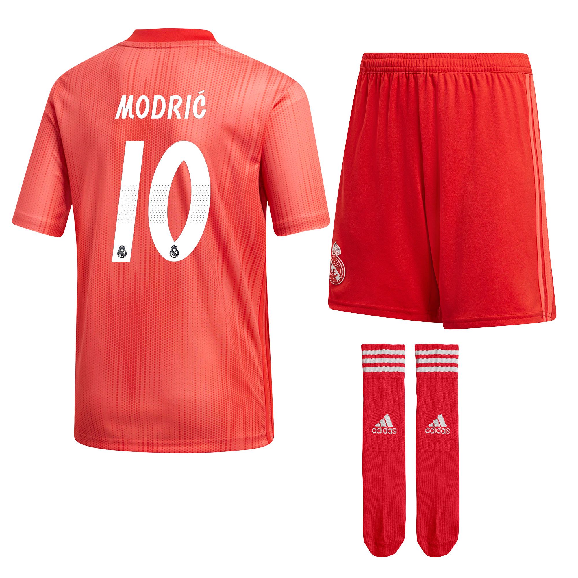 Conjunto 3ª Real Madrid 2018/2019 Modric Junior Coral - Fútbol Factory