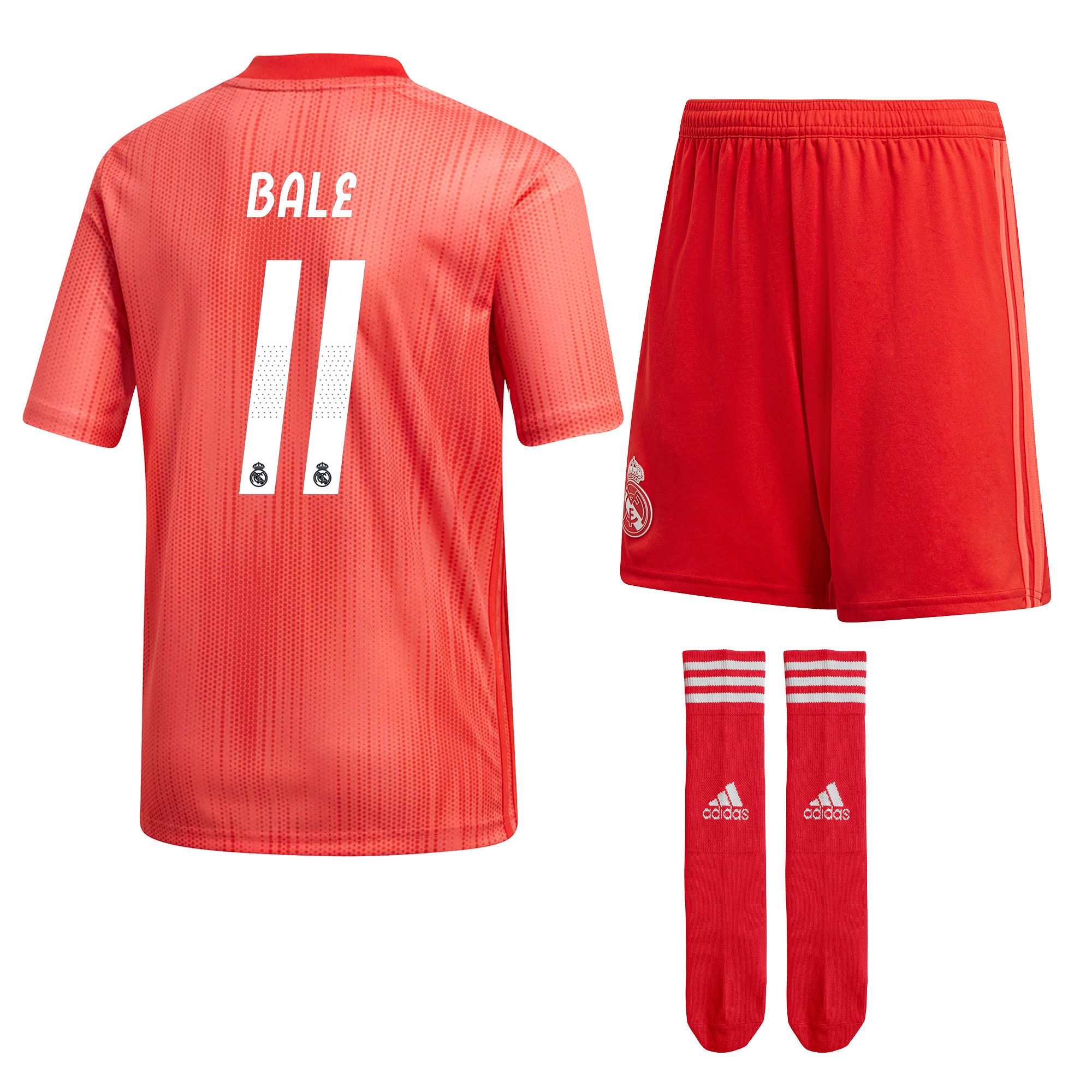 Conjunto 3ª Real Madrid 2018/2019 Bale Junior Coral - Fútbol Factory