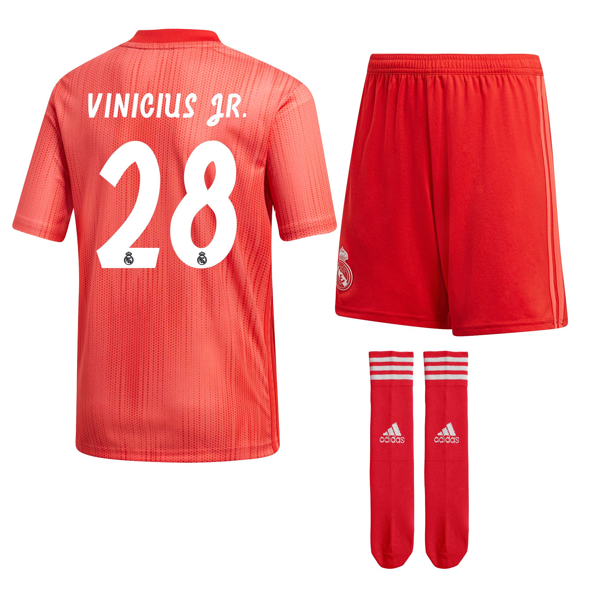 Conjunto 3ª Real Madrid 2018/2019 Vinicius JR Junior Coral - Fútbol Factory