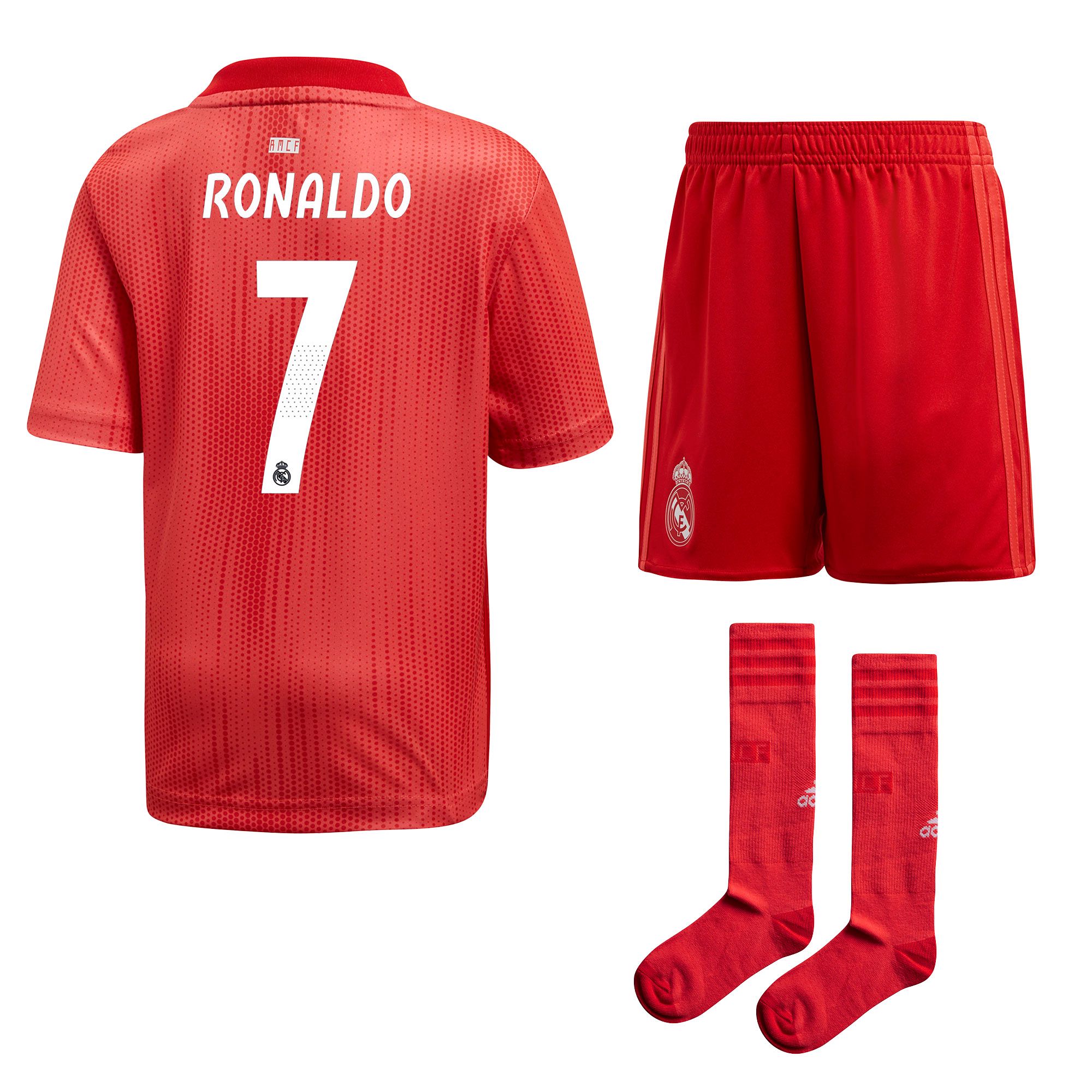 Conjunto 3ª Real Madrid 2018/2019 Ronaldo Infantil Coral - Fútbol Factory