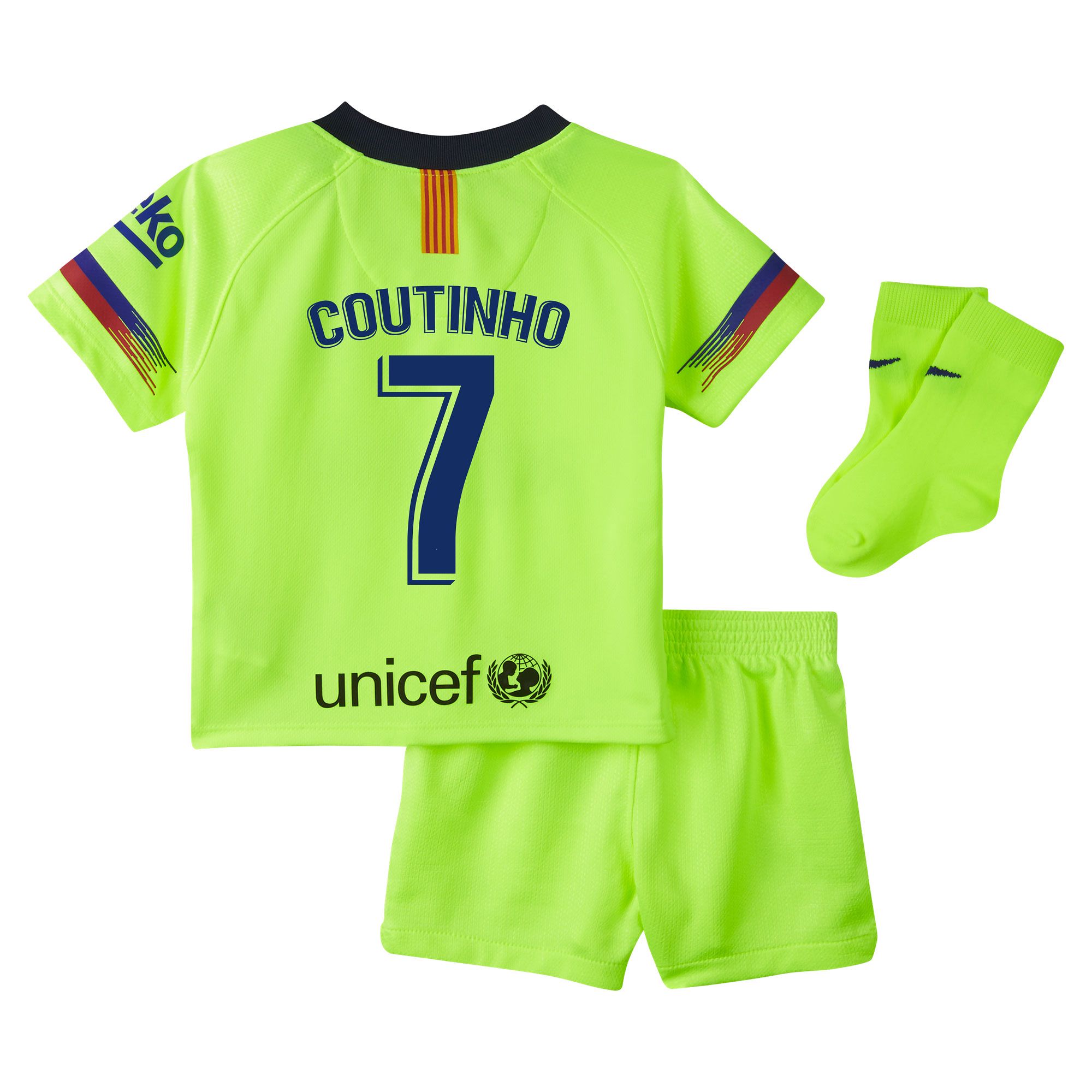 Conjunto 2ª FC Barcelona 2018/2019 Coutinho Bebé Amarillo Fluor - Fútbol Factory