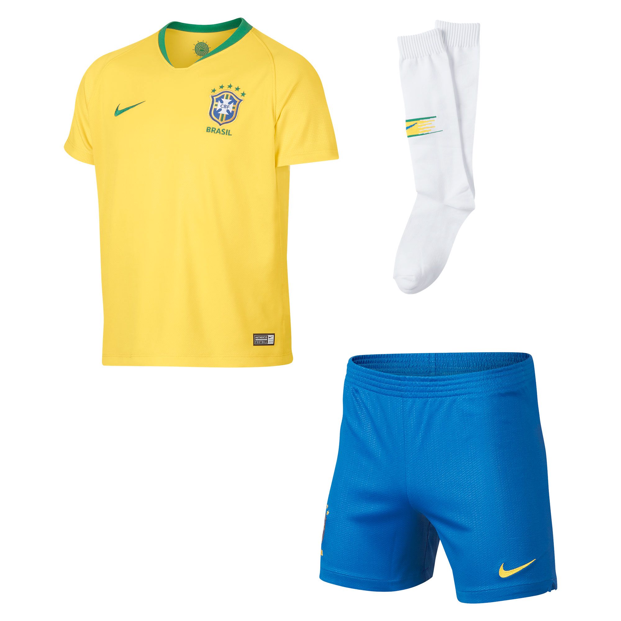 Conjunto 1ª Brasil Mundial 2018 Infantil Amarillo Conjunto 1ª Brasil Mundial 2018 Infantil Amarillo - Fútbol Factory