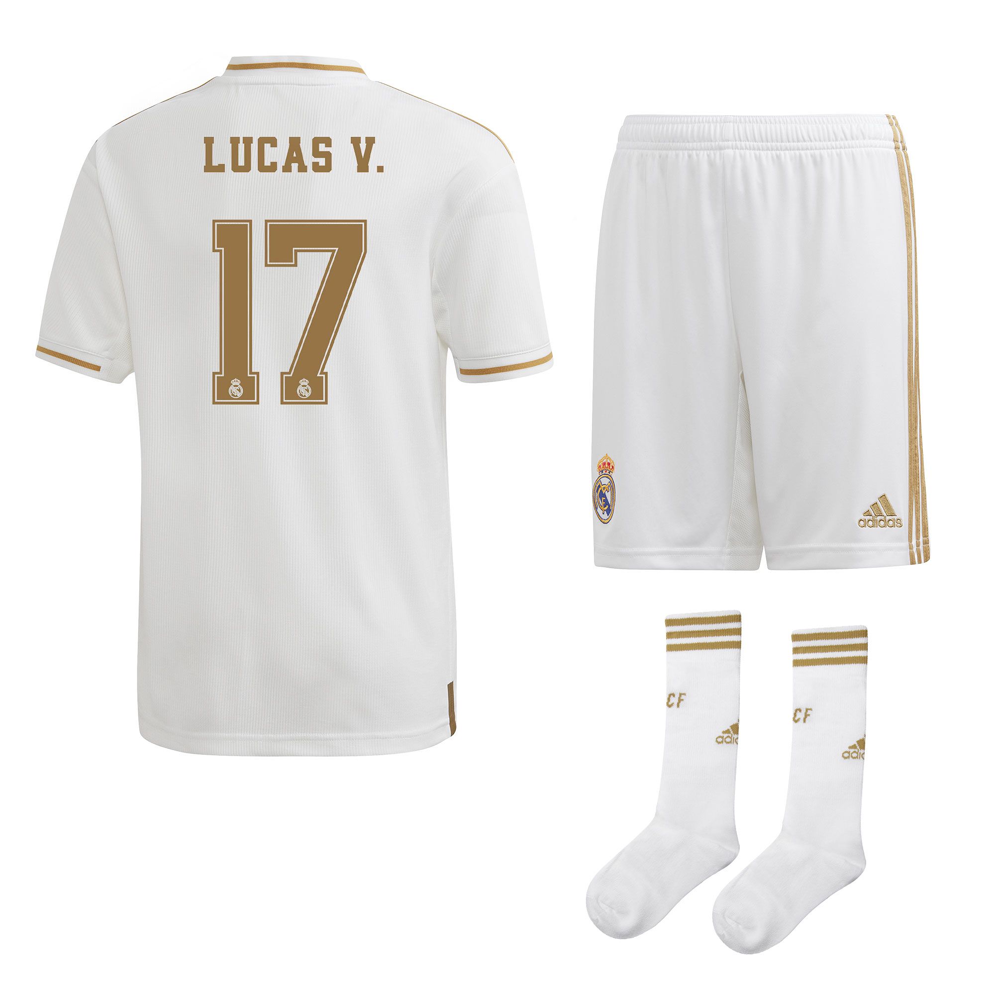 Conjunto 1ª Real Madrid 2019/2020 Junior Lucas Vázquez - Fútbol Factory