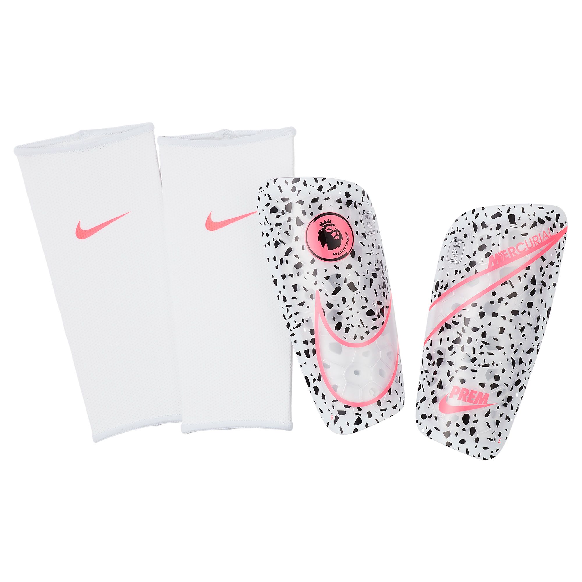 Espinilleras Mercurial Lite Premier League 2019/2020 Blanco Rosa - Fútbol Factory