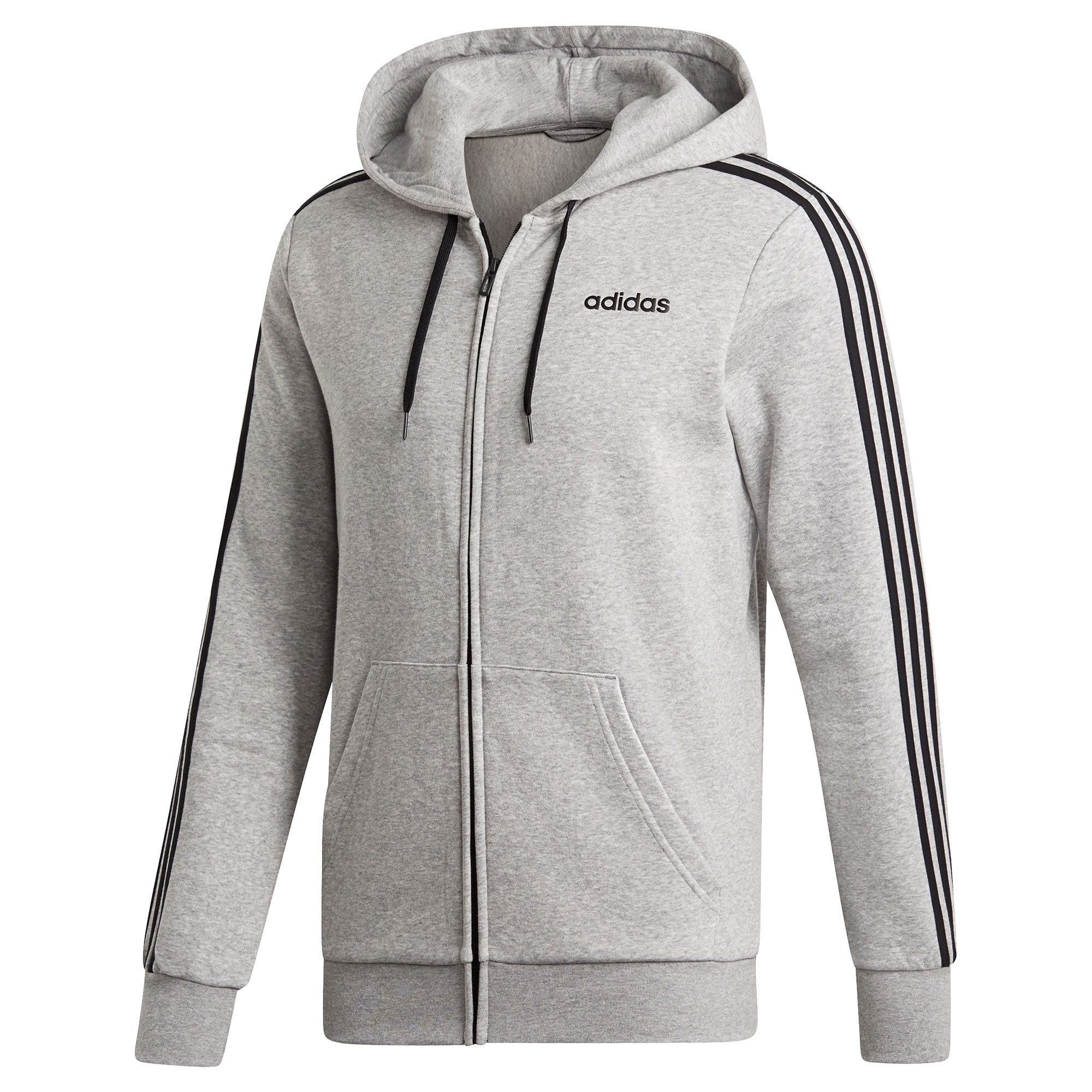 Chaqueta con Capucha de Paseo Essentials Tres Bandas Gris Negro - Fútbol Factory