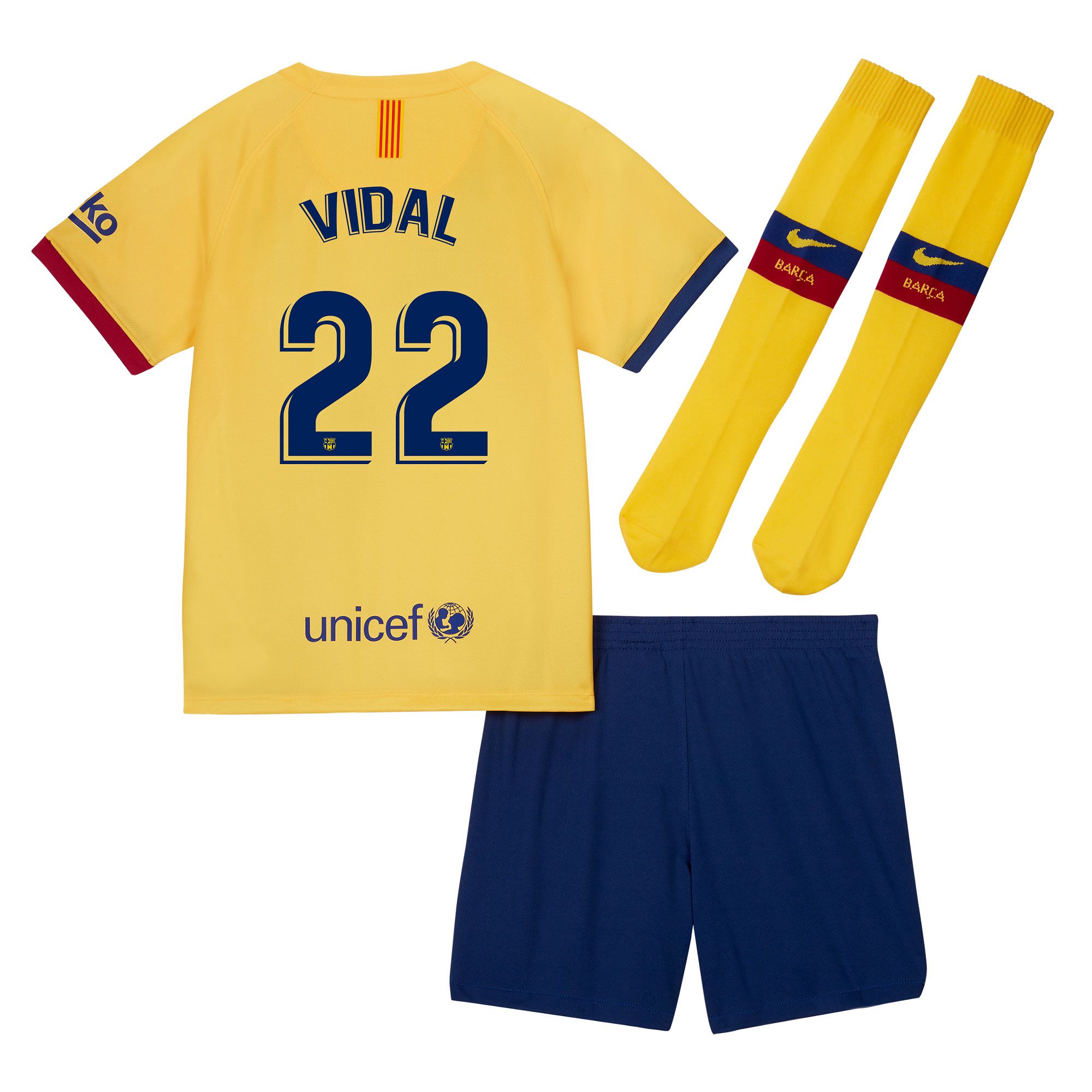 Conjunto 2ª FC Barcelona 2019/2020 Infantil Amarillo Vidal - Fútbol Factory