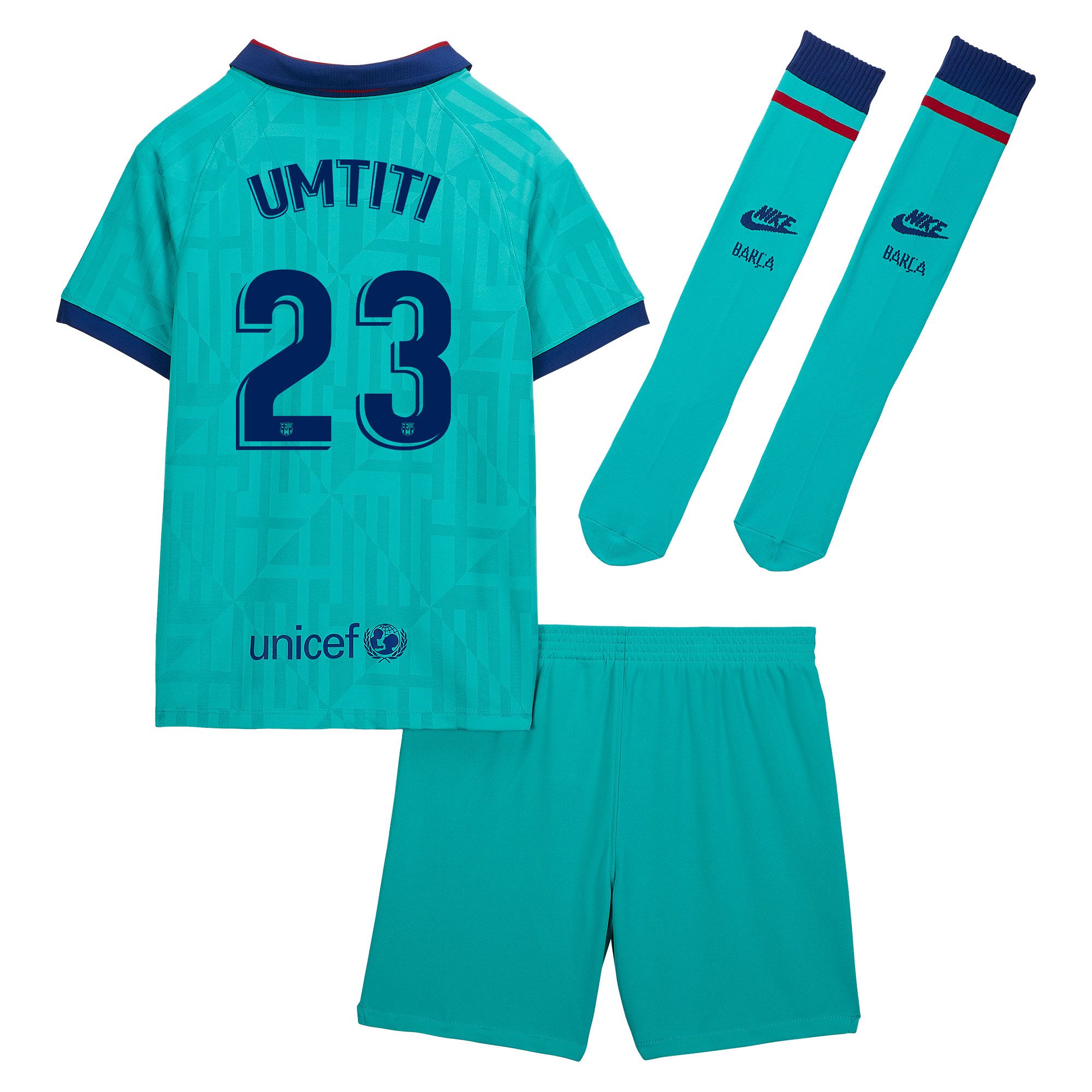Conjunto 3ª FC Barcelona 2019/2020 Infantil Verde Umtiti - Fútbol Factory