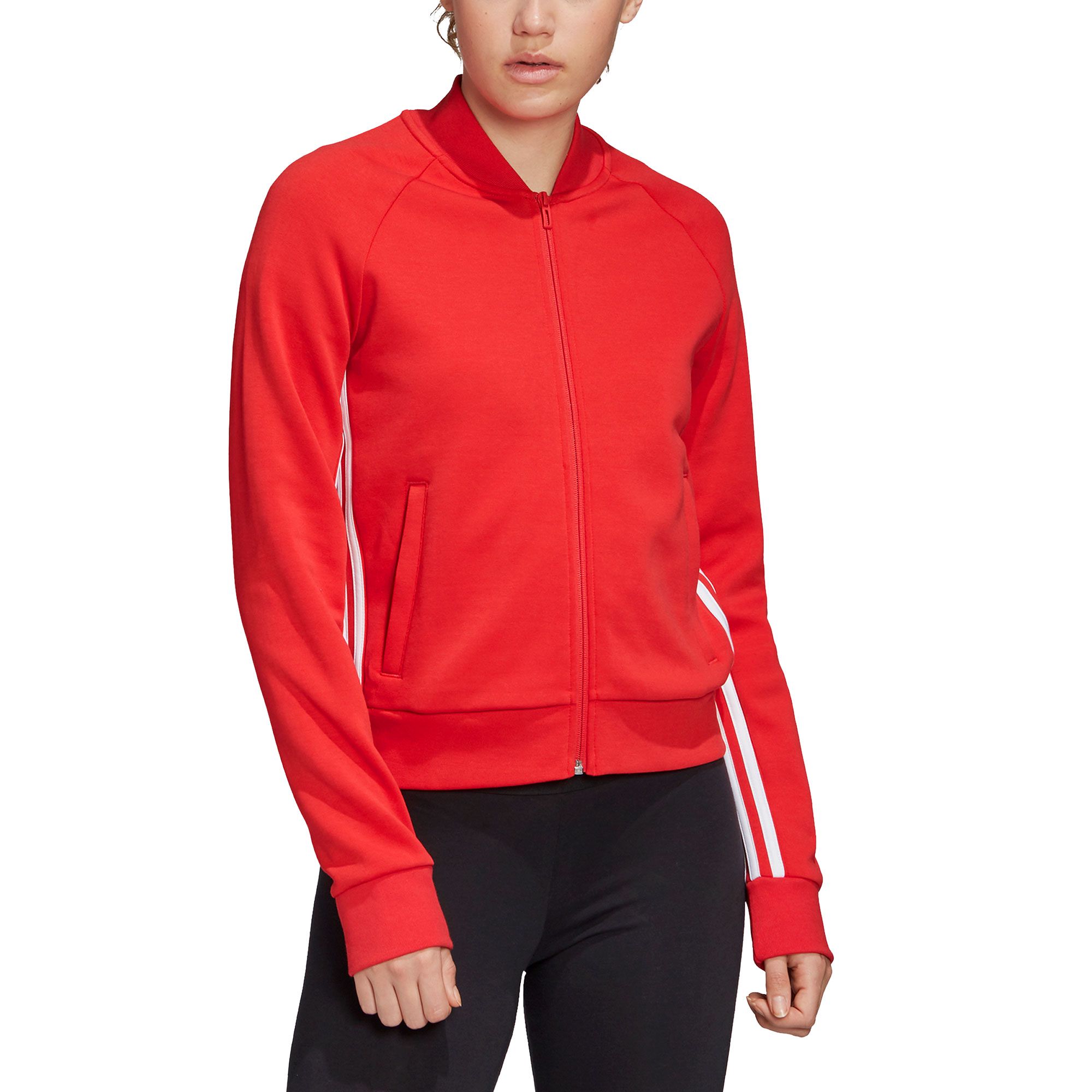 Chaqueta de Paseo Essentials Tres Bandas Mujer Rojo - Fútbol Factory