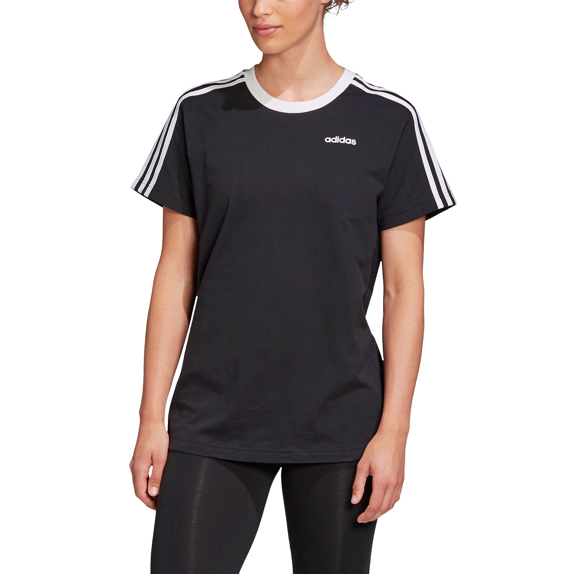 Camiseta de Paseo Boyfriend Essentials Tres Bandas Mujer Negro - Fútbol Factory